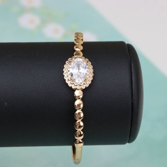 Rose Gold Bangle with Oval Center Stone and Beaded Design, XPBL0453 - Picture 8 of 11